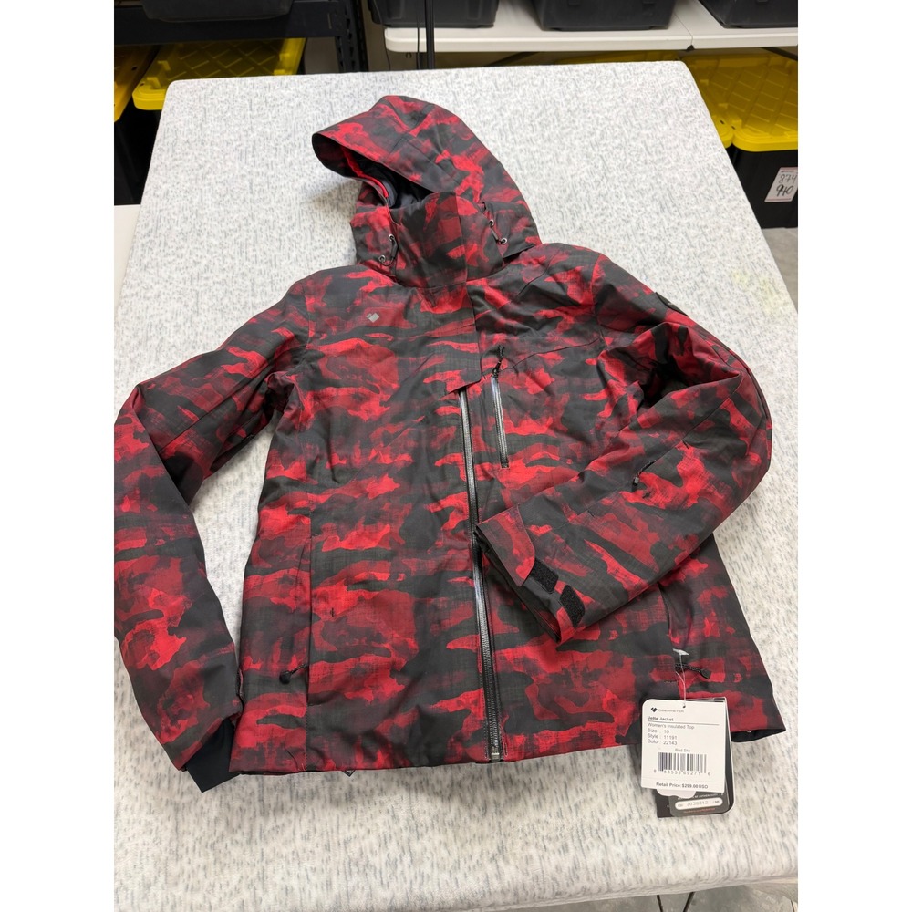 Obermeyer Jette Jacket Womens 10 Red‎ Sky Camo Insulated Ski Snowboard 11191 NEW